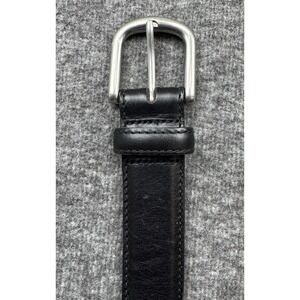 LL Bean Mens Black Leather Belt Sz 42 Silver Tone Buckle 280923 Made in USA
